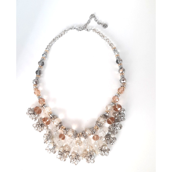 TALBOTS Crystal Bead Cluster Silver Tone Elegant Necklace 17" + 3" Glam Sparkle - Picture 5 of 6